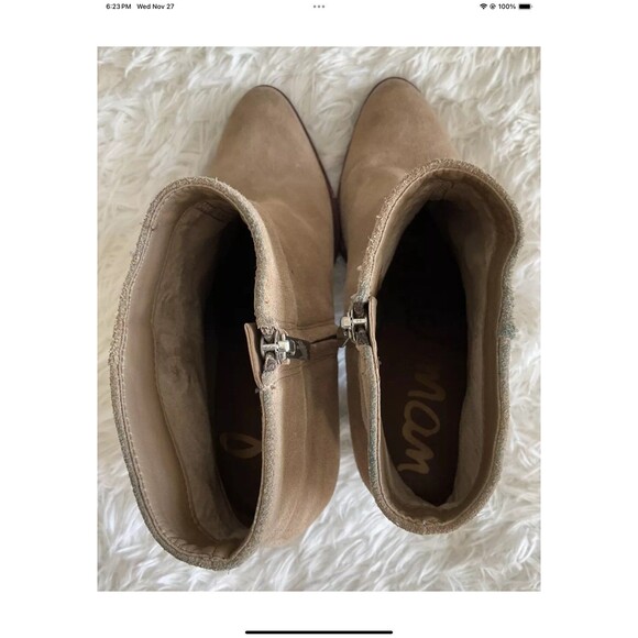 Sam Edelman Wm’s Size 9 Blake Tan Suede Leather Bootie/Boots Chunky Stacked Heel - Picture 6 of 9